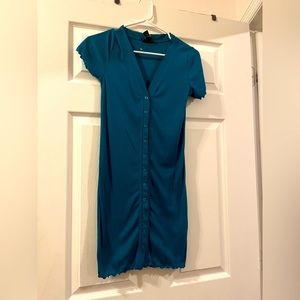 Blue teal dress sweater bodycon material mini dress